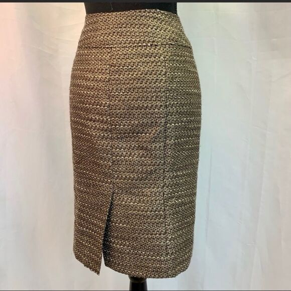 ETCETERA GOLD BRONZE METALLIC PENCIL SKIRT WOOL BLEND EXPOSED ZIPPERS SIZE 8 - Picture 3 of 13